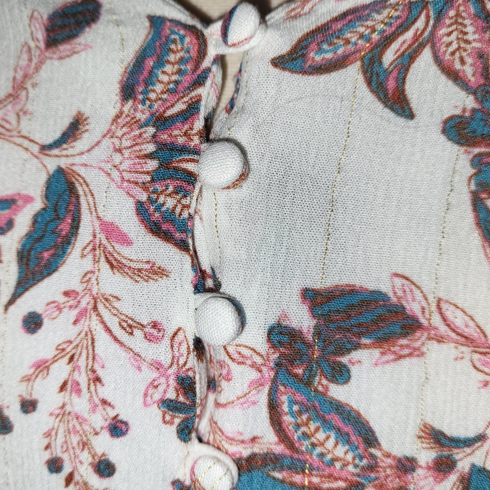 One World White Floral Boho Button 3/4 Balloon Sleeve Peasant Festival Blouse L - Picture 6 of 11